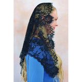 Large Eyelash Lace Triangle Black Chapel Veil