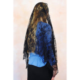 Large Eyelash Lace Rectangle Black Chapel Veil