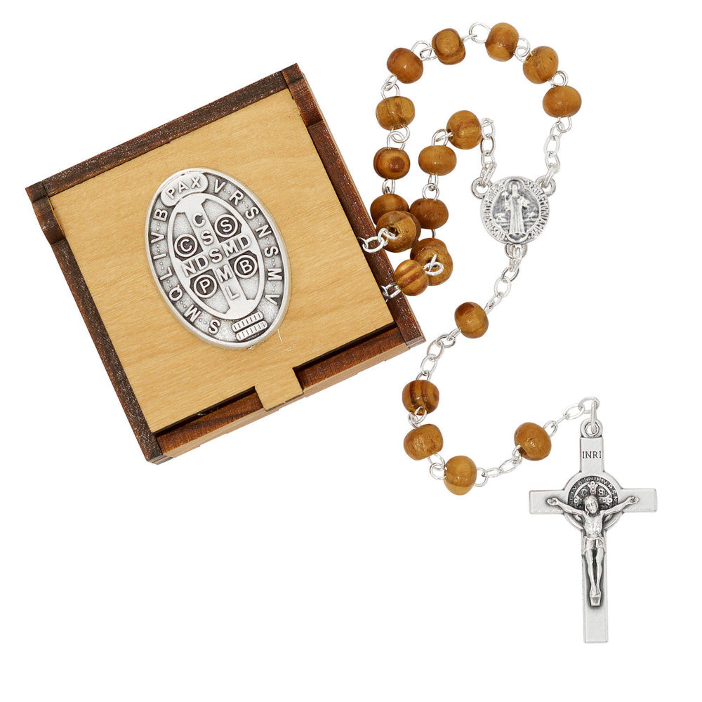 Saint Benedict Wood Rosary & Box – The Catholic Gift Store