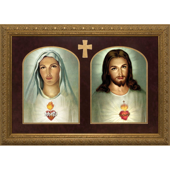 Sacred & Immaculate Hearts Matted in Gold Frame