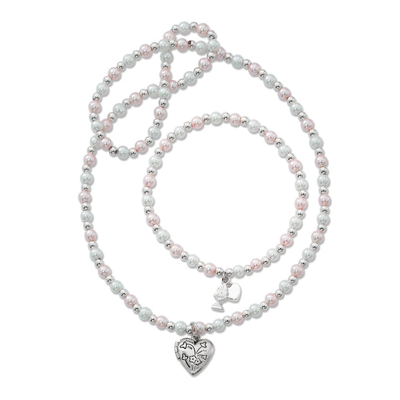 Pink & Pearl Locket Necklace and Bracelet Set