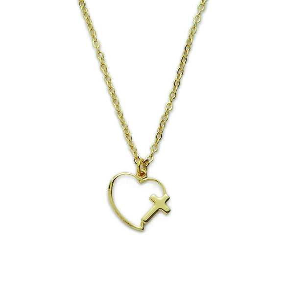 First Holy Communion Gold Heart with Cross Necklace