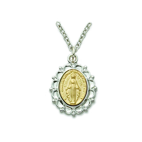 Sterling Silver 2-Tone Filigree Miraculous Medal