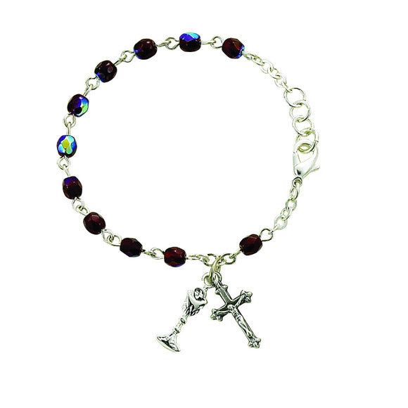 January Birthstone First Communion Rosary Bracelet