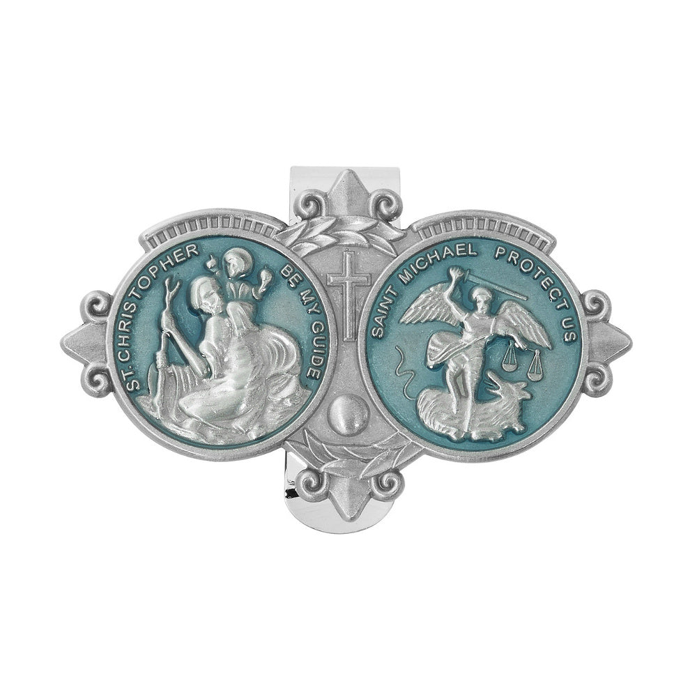 Saint Christopher & Saint Michael Blue Epoxy Visor Clip The Catholic