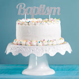 Silver Baptism Cake Topper