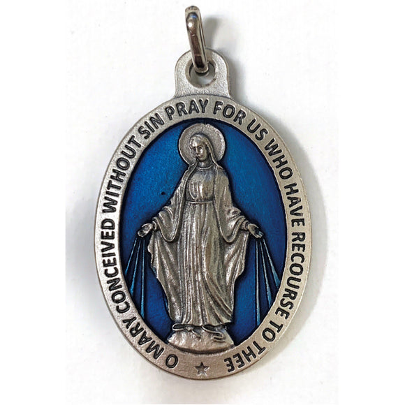 Miraculous Medal with Blue Enamel