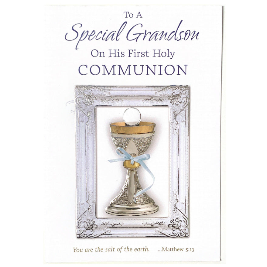 Personalized Handmade First Holy Communion Card For Boys - Customizable Blue Design, Includes Envelope, UK Made