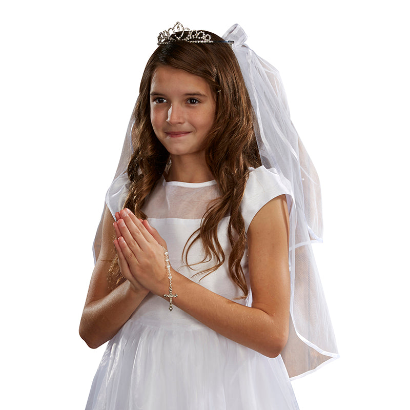 Communion veil in tulle with crown