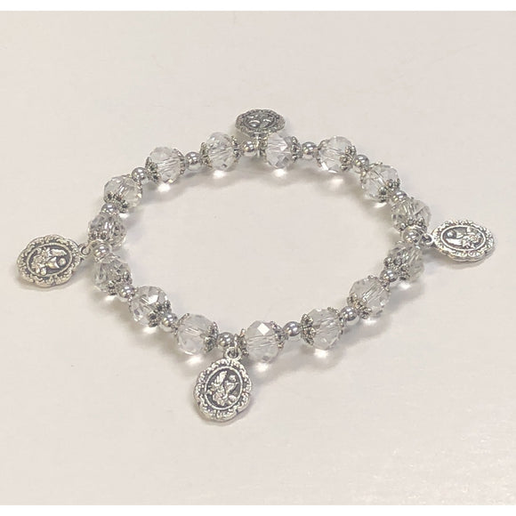 Clear Glass Stretch First Communion Bracelet with Charms