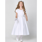 Satin First Communion Dress with Silver Corded Trim