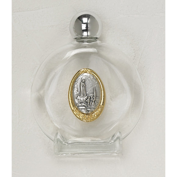 Silver and Gold Our Lady of Fatima Glass Holy Water Bottle