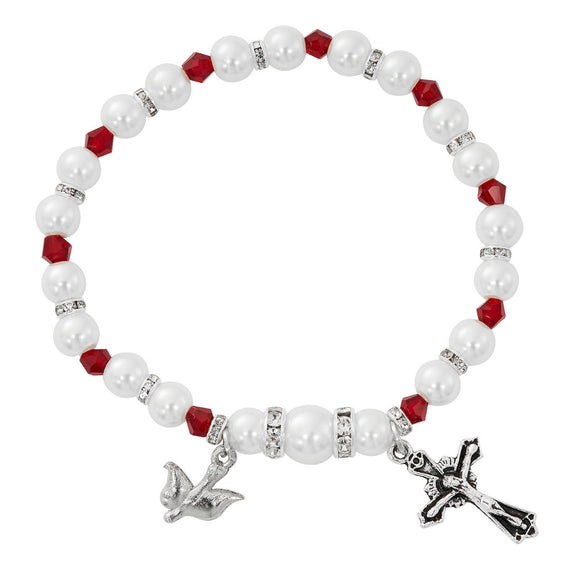 Pearl and Garnet Holy Spirit Stretch Bracelet