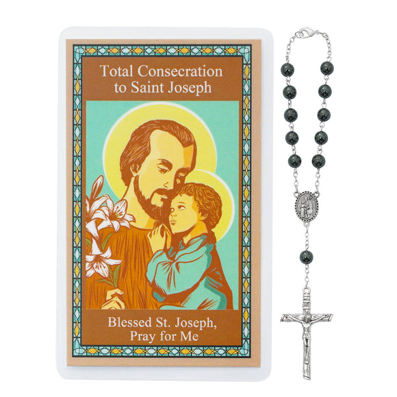 Saint Joseph Hematite Auto Rosary
