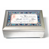 Silver & Blue Jeweled Faith, Hope & Love Music Box