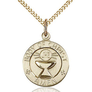Body of Christ Round Gold Filled Medal on 18" Chain