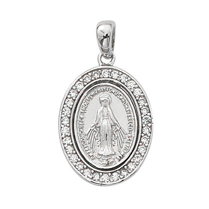 Sterling Silver Miraculous Medal with Clear Crystals