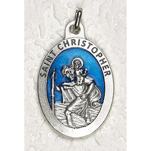 Saint Christopher Blue Enamel Medal