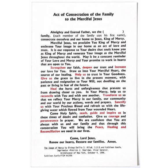Act of Consecration of the Family to the Merciful Jesus Card