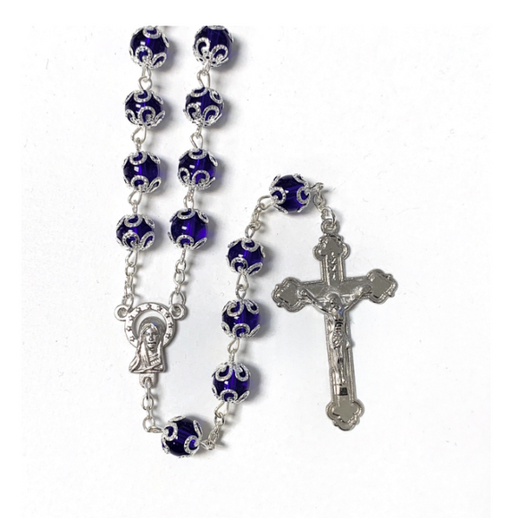 Dark Blue Filigree Rosary