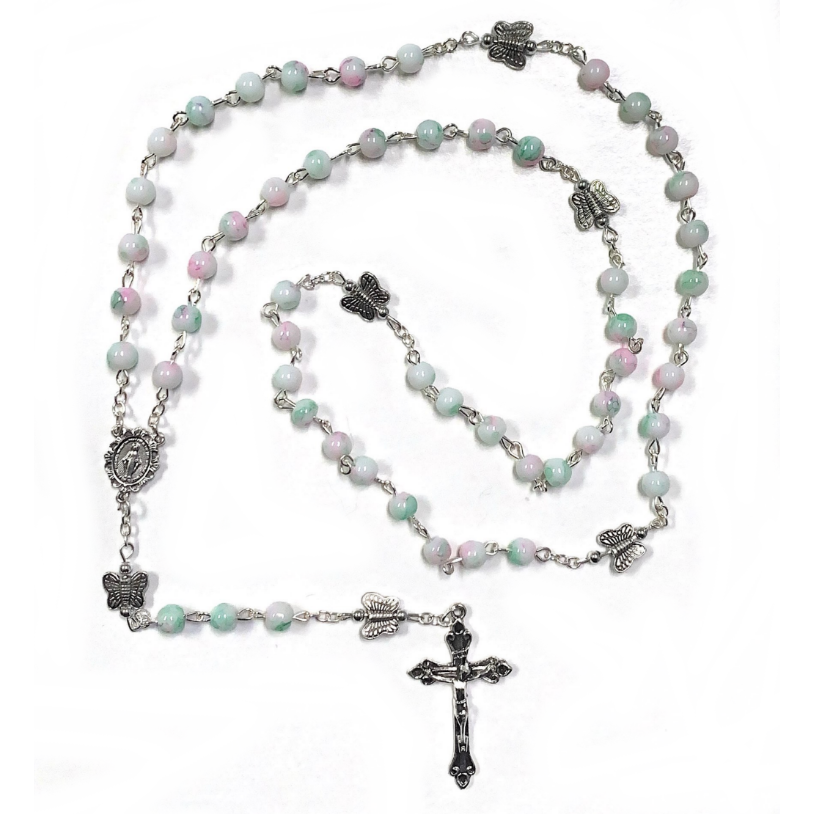 Pink & Green Marbled Butterfly Rosary The Catholic Gift Store