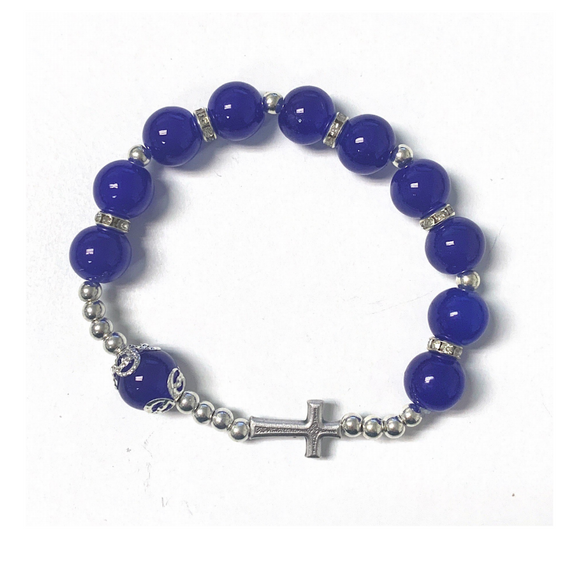 Dark Blue Rosary Bracelet with Cross