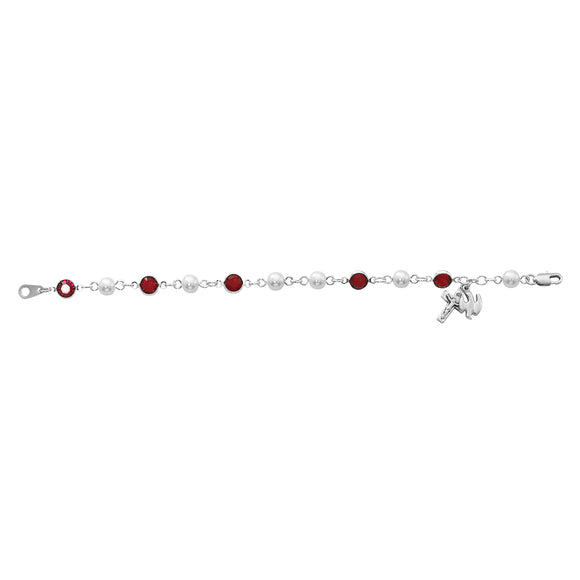 White Pearl and Red Crystal Confirmation Bracelet
