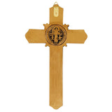 9" Saint Benedict Antique Gold Fleur-De-Lis Wall Crucifix