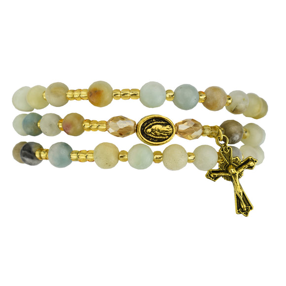 Our Lady of Guadalupe Amazonite Wrap Rosary Bracelet