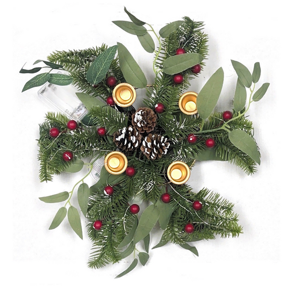 Red Berries & Pine Cones Lighted Advent Wreath