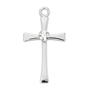 Silver Rhodium Cross with Crystal 16" Chain