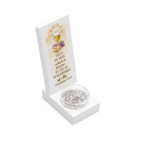 White First Communion Rosary & Holder