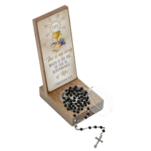 Wood First Communion Rosary & Holder