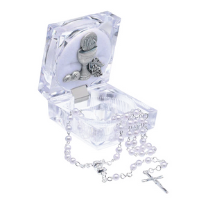 Plastic Rosary Box with Pearl Rosary