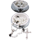 White Enameled First Communion Rosary Box with Rosary