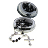 Black Enameled First Communion Rosary Box with Rosary