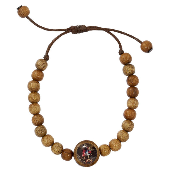 Adjustable Wood Saint Michael Youth Bracelet