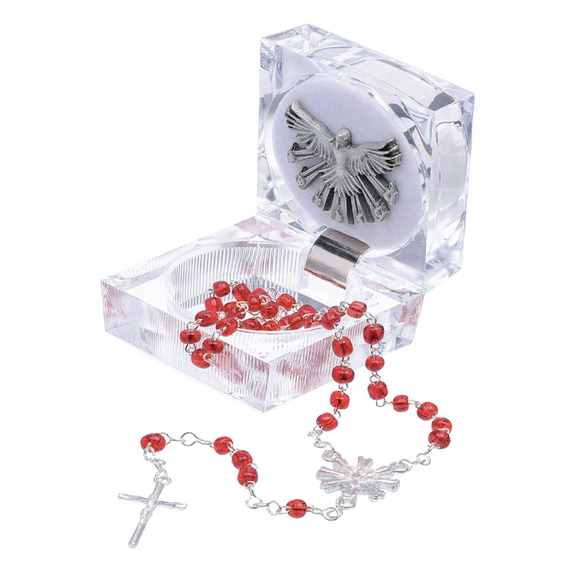 Plastic Rosary Box with Red Confirmation Rosary