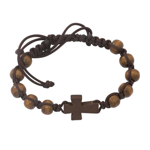 Dark Brown Corded Cross Youth Bracelet