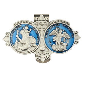 Saint Christopher & Saint Michael Blue Epoxy Visor Clip