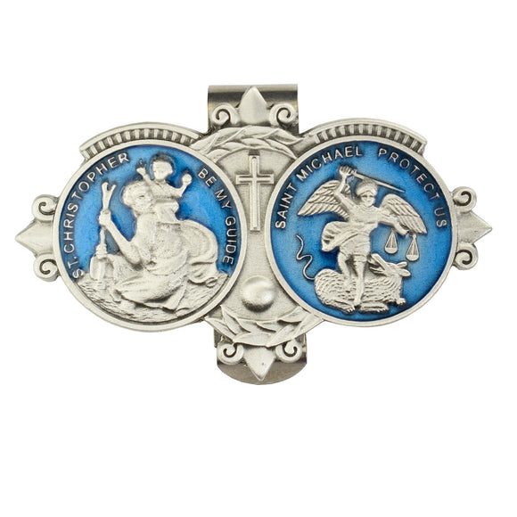 Saint Christopher & Saint Michael Blue Epoxy Visor Clip