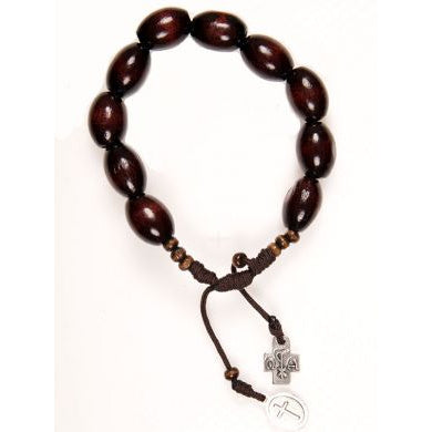Dark Brown Wooden Bead Rosary Bracelet