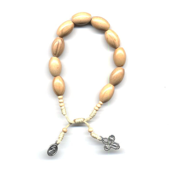 Light Brown Wood Bead Rosary Bracelet