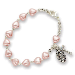 5MM Pink Heart Shaped Bead Rosary Bracelet