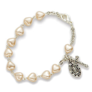 5MM White Heart Shaped Bead Rosary Bracelet