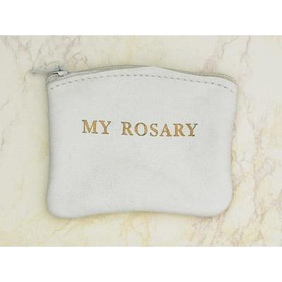 White Leather Zipper Rosary Pouch