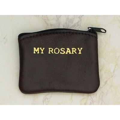 Brown Leather Zipper Rosary Pouch