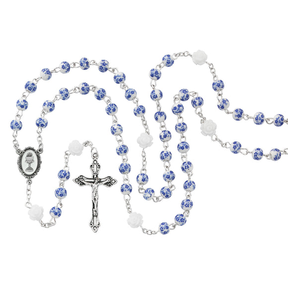 Blue Floral Communion Rosary