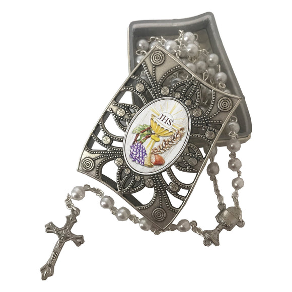 First Communion Imitation Pearl Rosary & Box