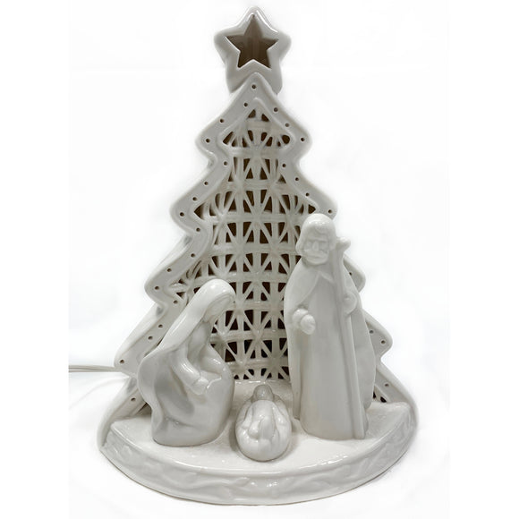 Ceramic Holy Family Lighted Nativity